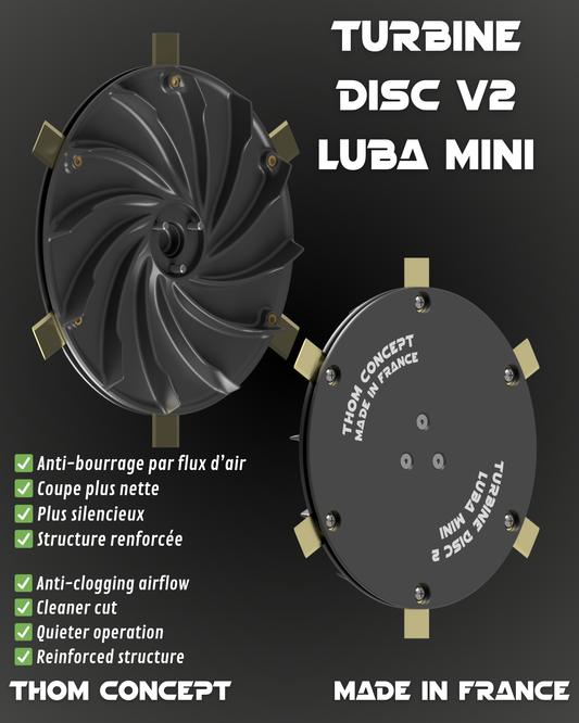Disque de coupe Turbine V2 LUBA MINI – Plateau de coupe anti bourrage avec couvre-plateaux renforcés