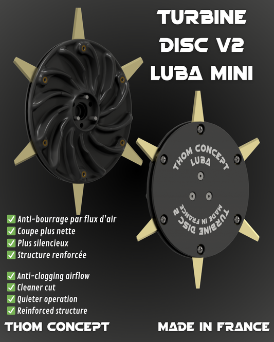 Disque de coupe Turbine V2 LUBA MINI – Plateau de coupe anti bourrage avec couvre-plateaux renforcés