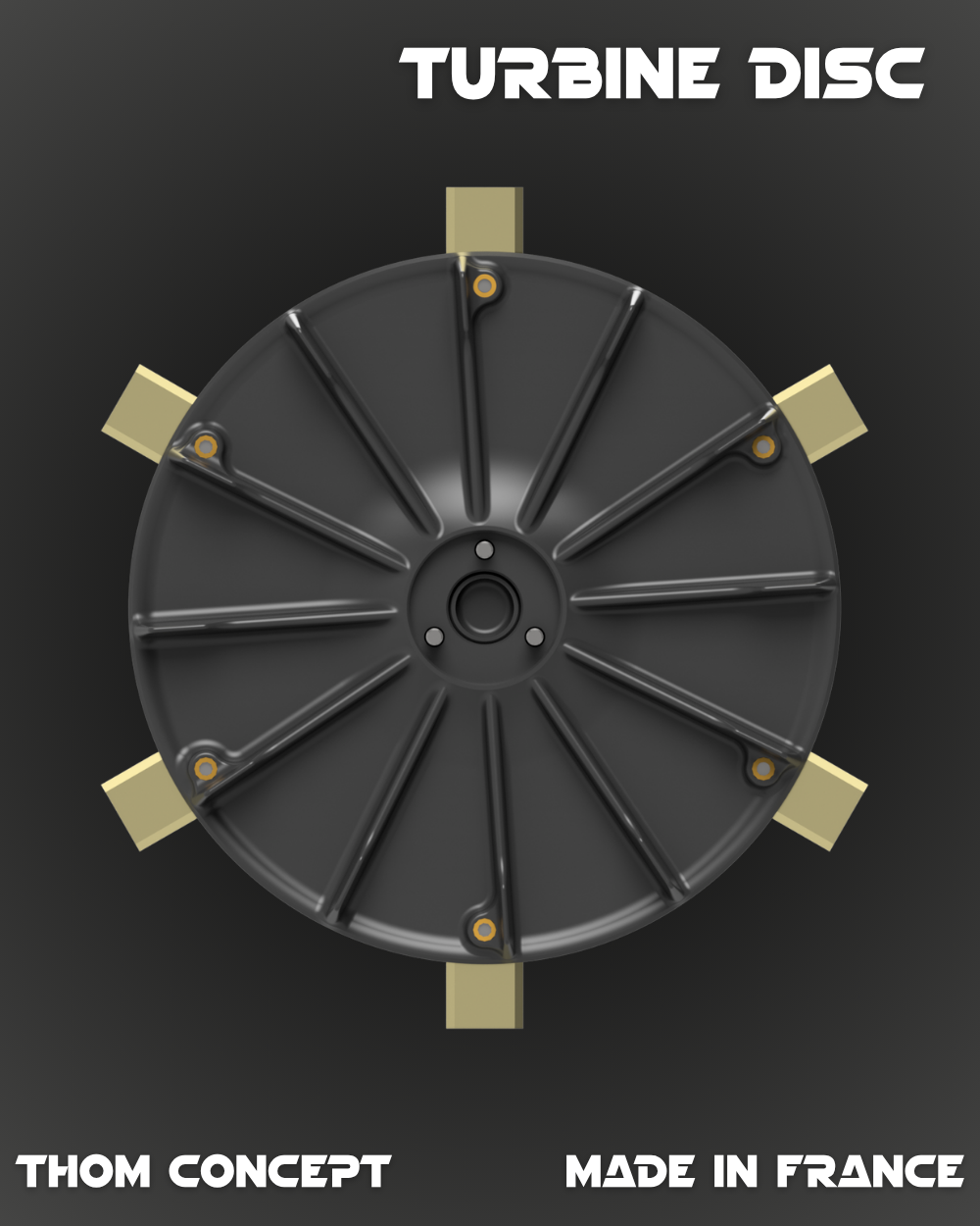 Face arrière du disque Turbine Disc V2 avec ailettes de ventilation, structure optimisée pour éviter le colmatage de l’herbe.