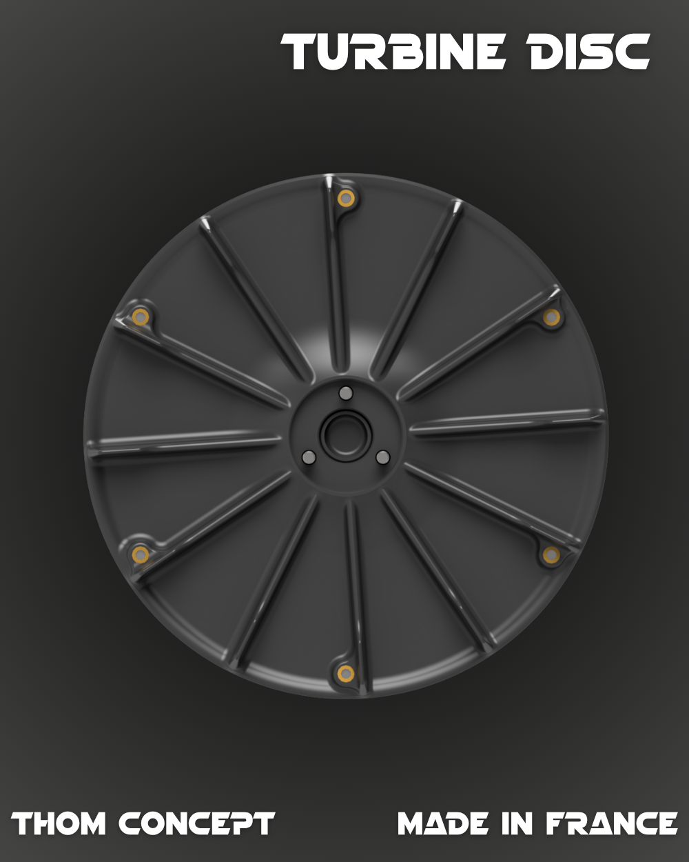 Vue de face du disque Turbine Disc V2 pour robot tondeuse Luba Mini, équipé d’inserts en laiton pour fixation des lames Bosch Indego.